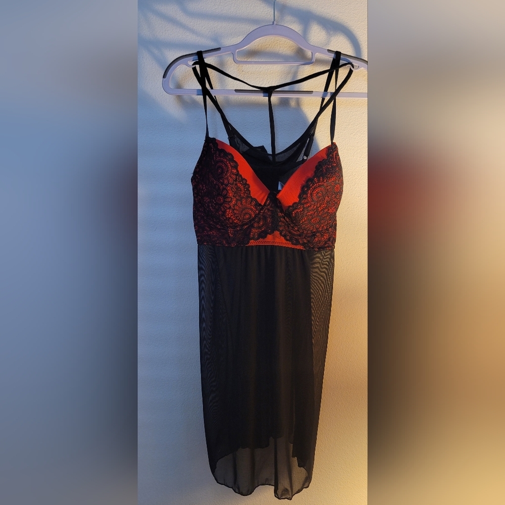 Elegant Black and Red Lace Baby Doll Lingerie